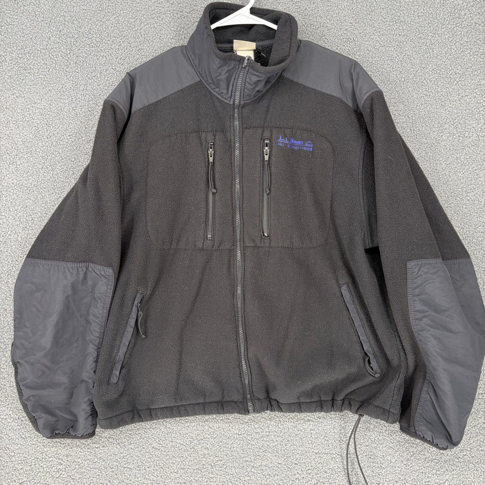 LL Bean All Conditions Fleece Jacket Mens XL Black Full Zip Reinforced Hiking